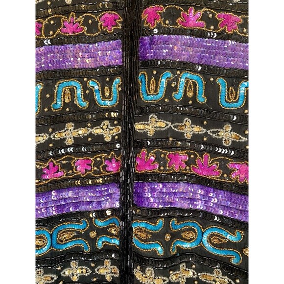 Tate Mate 100% Silk Vintage Embellished Sequin Beaded India Jacket Women 10/12? - Picture 2 of 8